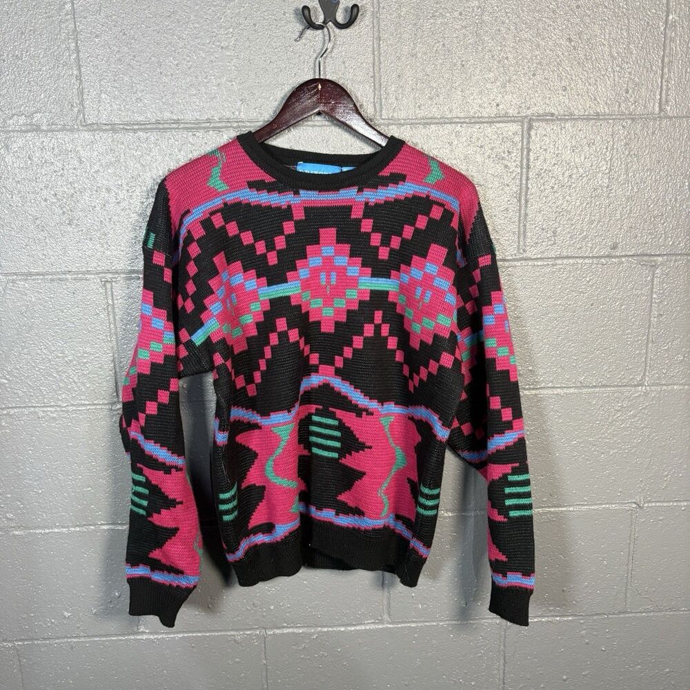 Britches Sweater Mens S Vintage Wool Blend Southwestern Geometric 80s Colorful